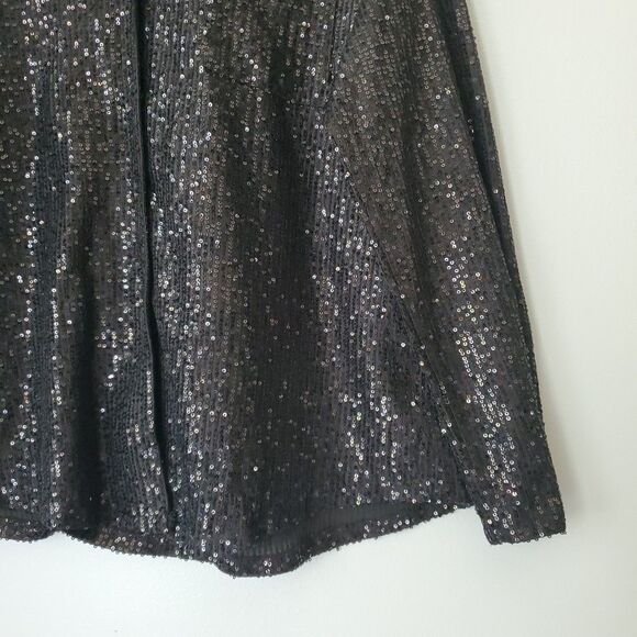 Black Sequin Long Sleeve Button UpV Neck Dress Blouse Womens Large - Picture 3 of 8